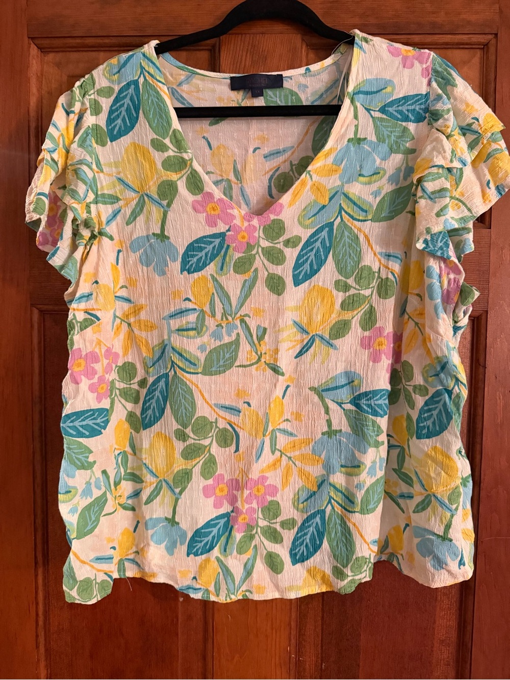 Rachel Rachel Roy Blouse 1X Floral V Neck Flutter Sleeve Rayon Plus Size